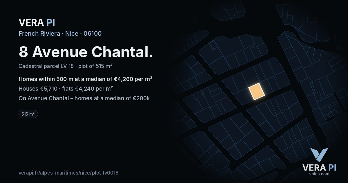 8 Avenue Chantal, Nice at night – the plot lit, the parcels around coloured by the prices near them