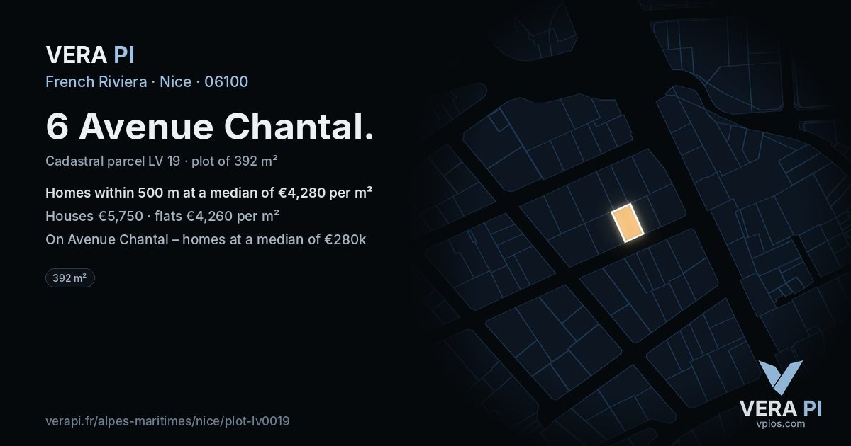 6 Avenue Chantal, Nice at night – the plot lit, the parcels around coloured by the prices near them