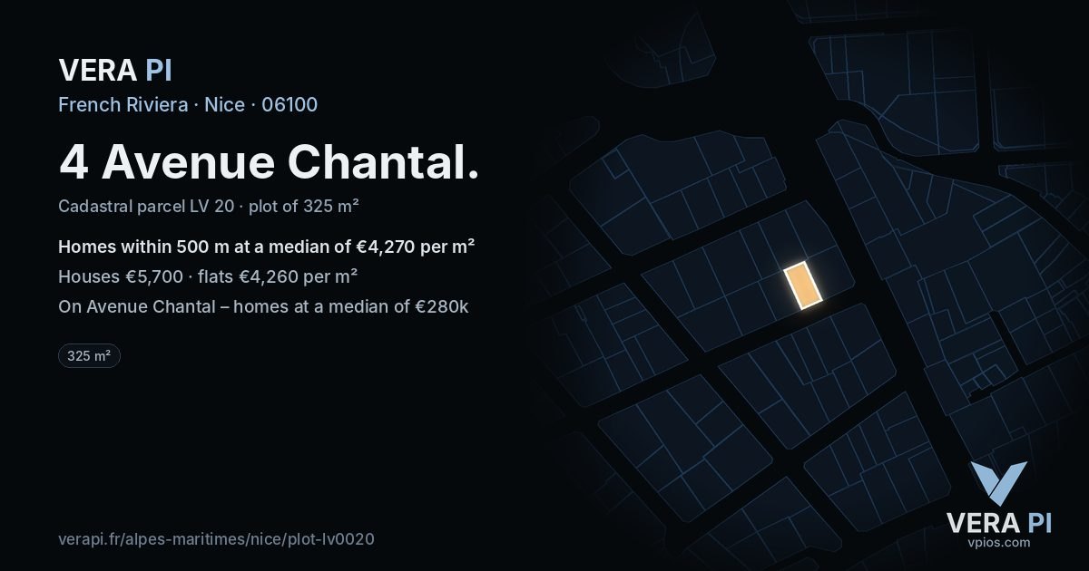 4 Avenue Chantal, Nice at night – the plot lit, the parcels around coloured by the prices near them