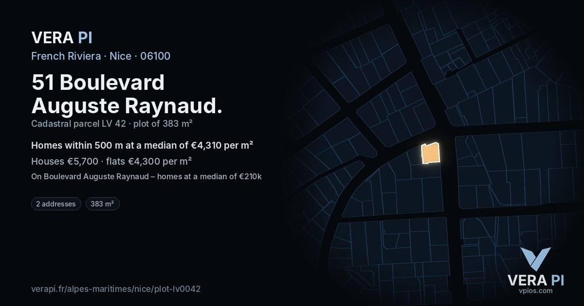 51 Boulevard Auguste Raynaud, Nice at night – the plot lit, the parcels around coloured by the prices near them