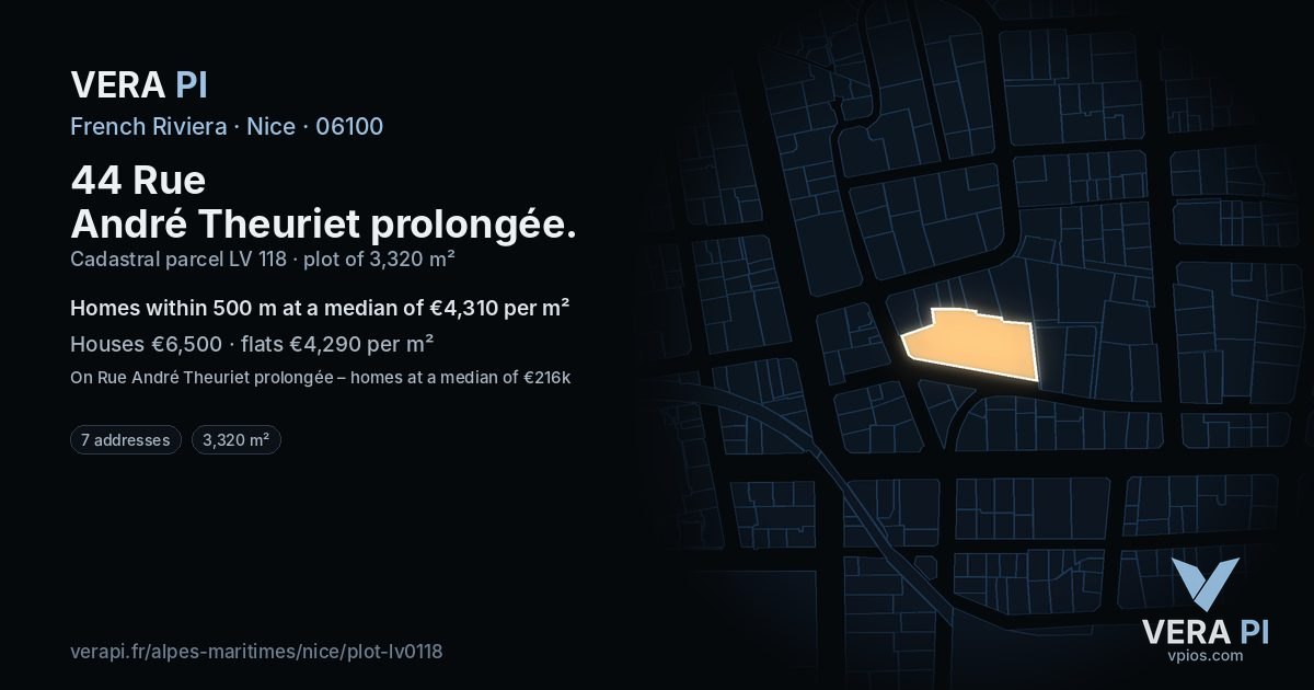 44 Rue André Theuriet prolongée, Nice at night – the plot lit, the parcels around coloured by the prices near them