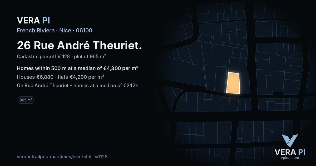 26 Rue André Theuriet, Nice at night – the plot lit, the parcels around coloured by the prices near them
