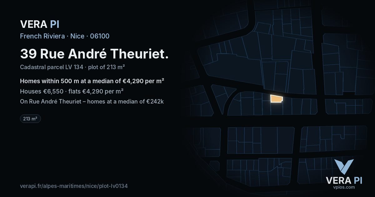 39 Rue André Theuriet, Nice at night – the plot lit, the parcels around coloured by the prices near them