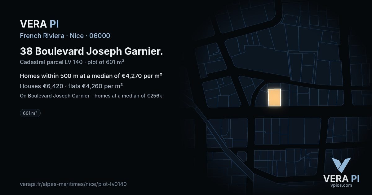 38 Boulevard Joseph Garnier, Nice at night – the plot lit, the parcels around coloured by the prices near them