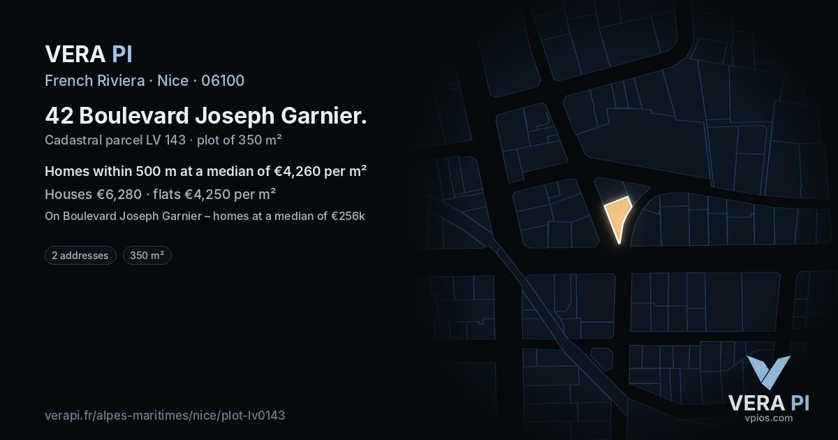 42 Boulevard Joseph Garnier, Nice at night – the plot lit, the parcels around coloured by the prices near them