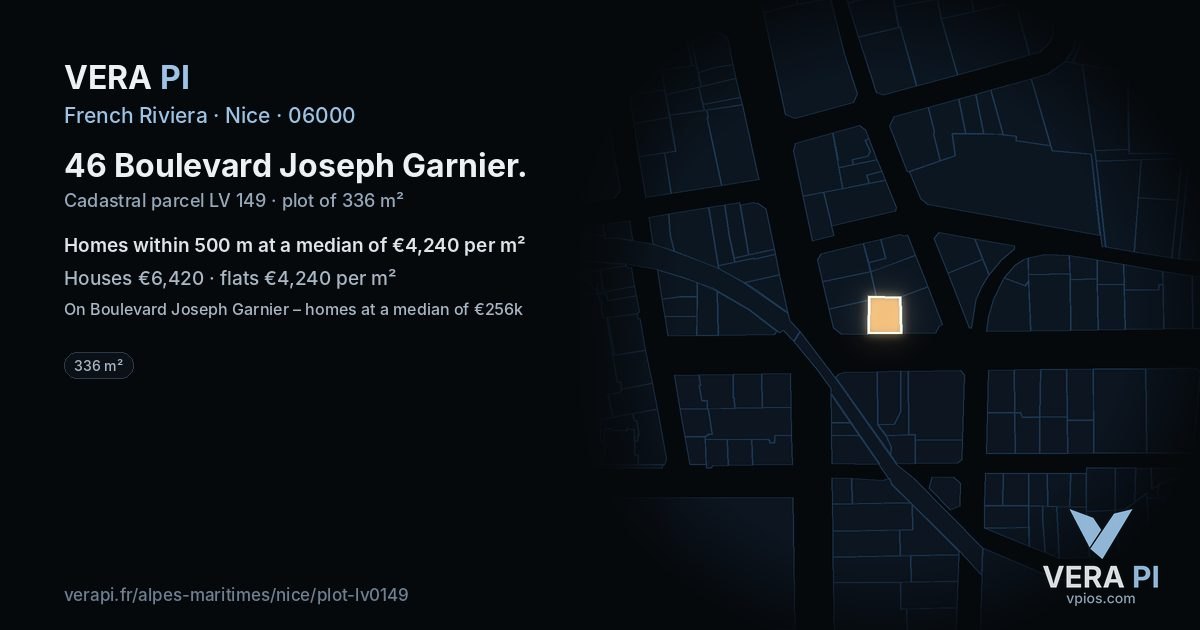 46 Boulevard Joseph Garnier, Nice at night – the plot lit, the parcels around coloured by the prices near them