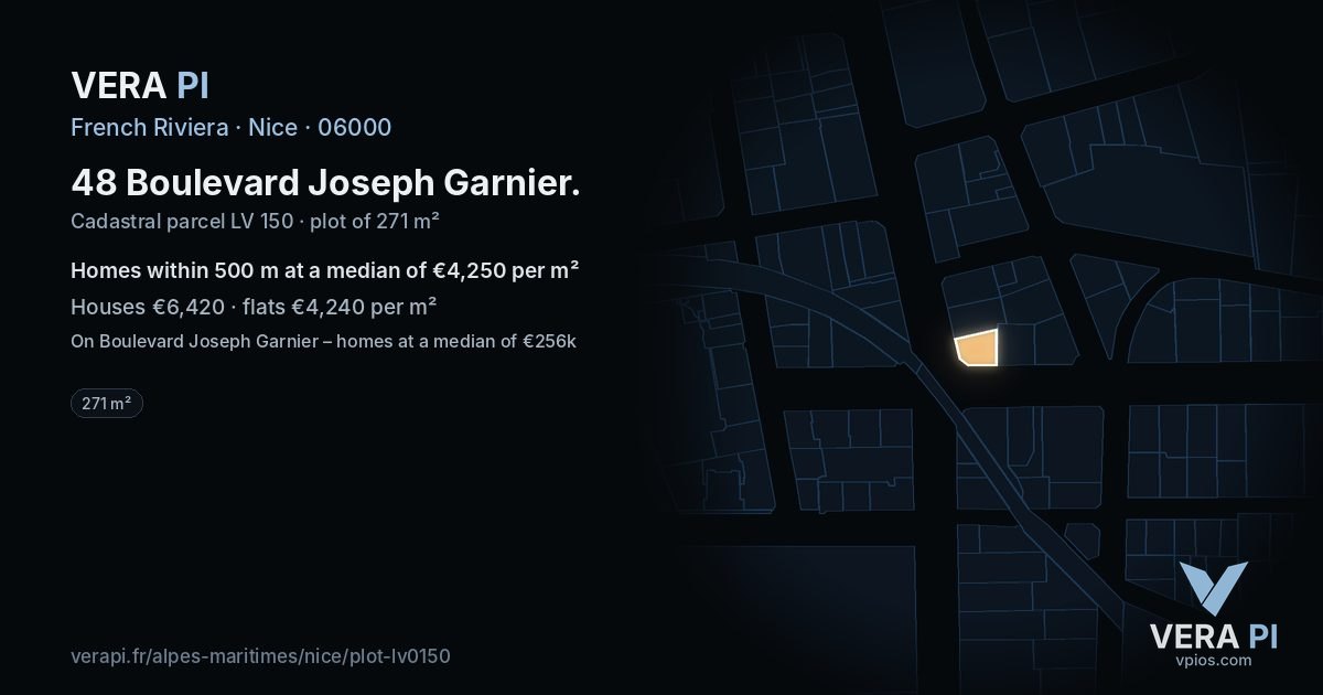 48 Boulevard Joseph Garnier, Nice at night – the plot lit, the parcels around coloured by the prices near them
