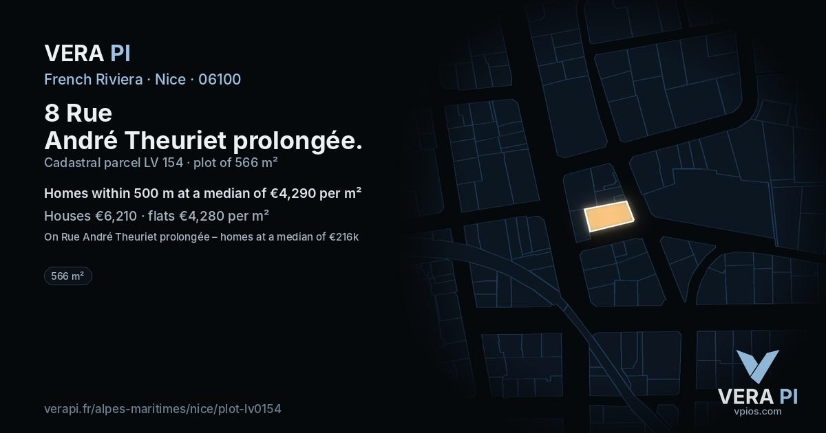 8 Rue André Theuriet prolongée, Nice at night – the plot lit, the parcels around coloured by the prices near them