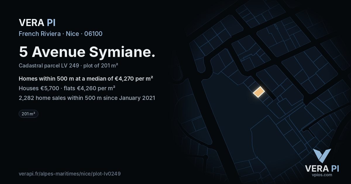 5 Avenue Symiane, Nice at night – the plot lit, the parcels around coloured by the prices near them