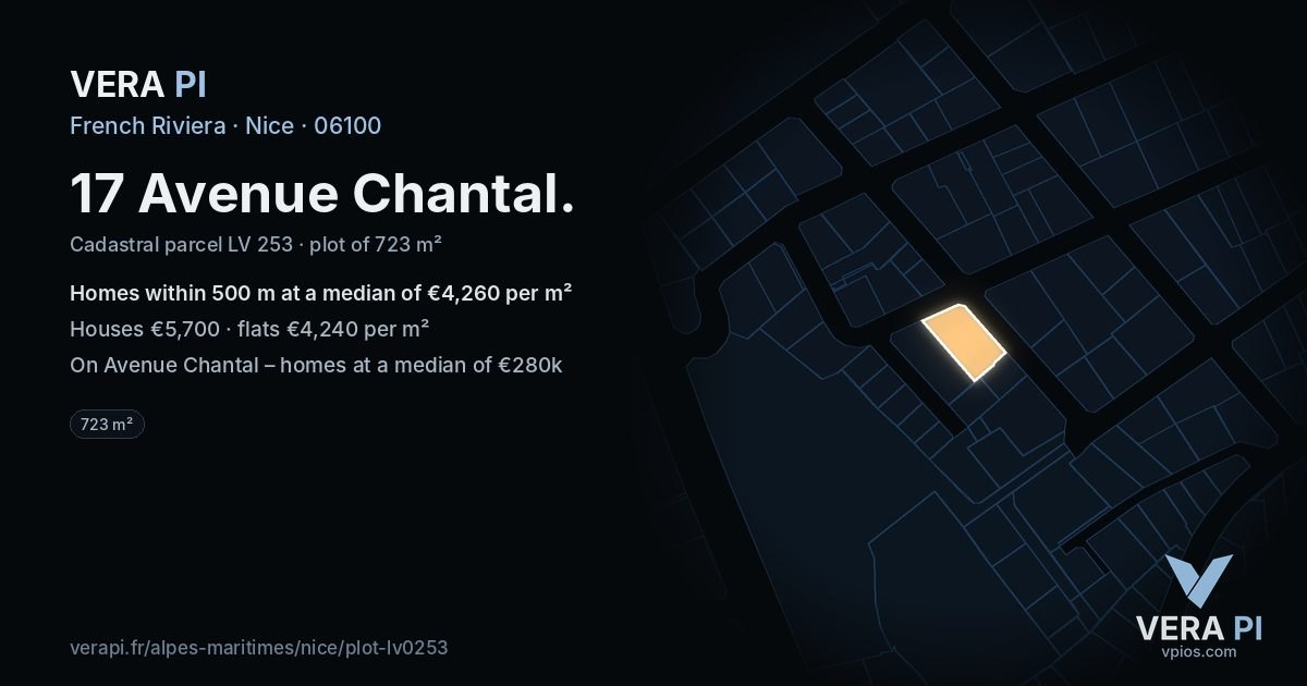 17 Avenue Chantal, Nice at night – the plot lit, the parcels around coloured by the prices near them
