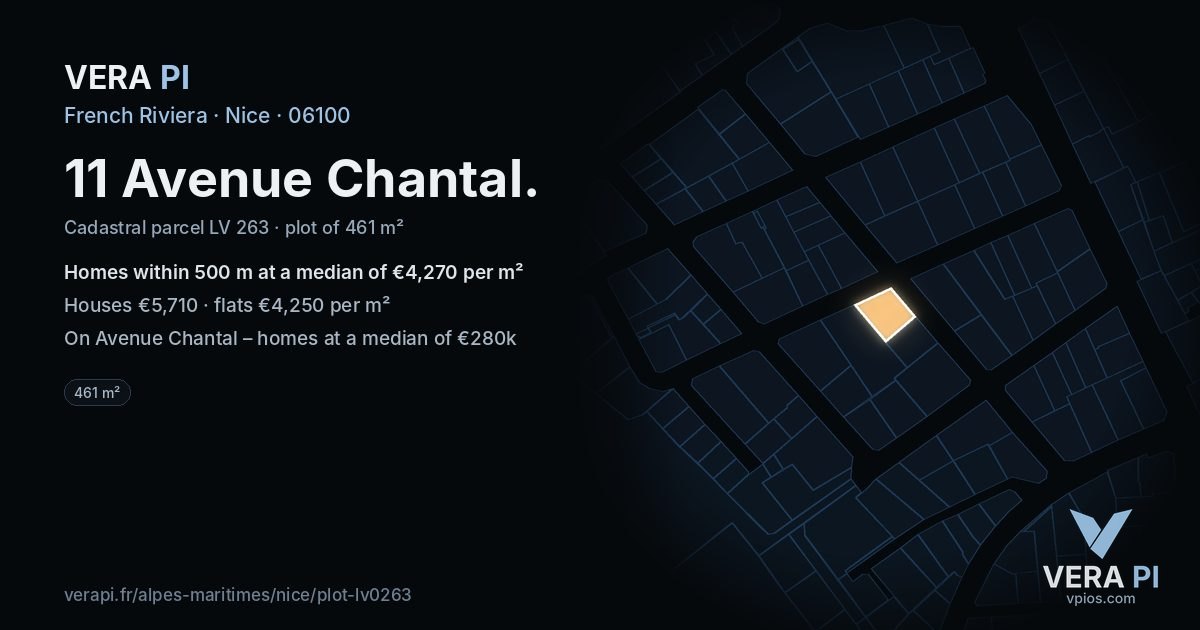 11 Avenue Chantal, Nice at night – the plot lit, the parcels around coloured by the prices near them
