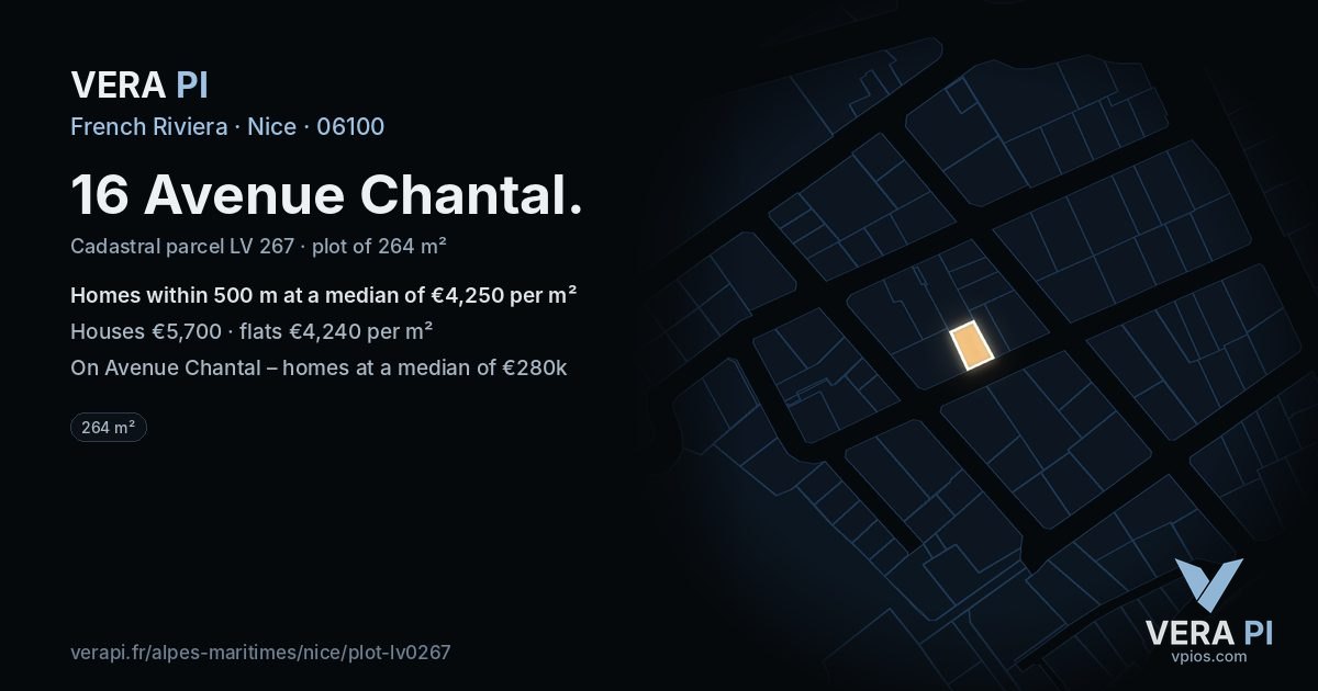 16 Avenue Chantal, Nice at night – the plot lit, the parcels around coloured by the prices near them