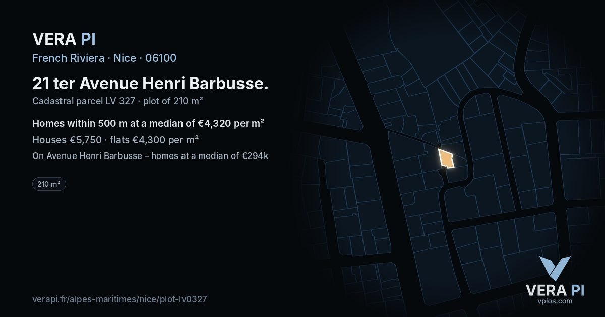 21 ter Avenue Henri Barbusse, Nice at night – the plot lit, the parcels around coloured by the prices near them