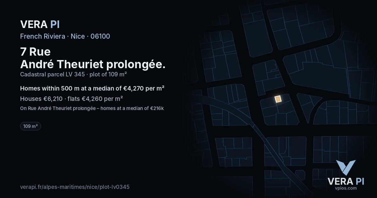 7 Rue André Theuriet prolongée, Nice at night – the plot lit, the parcels around coloured by the prices near them