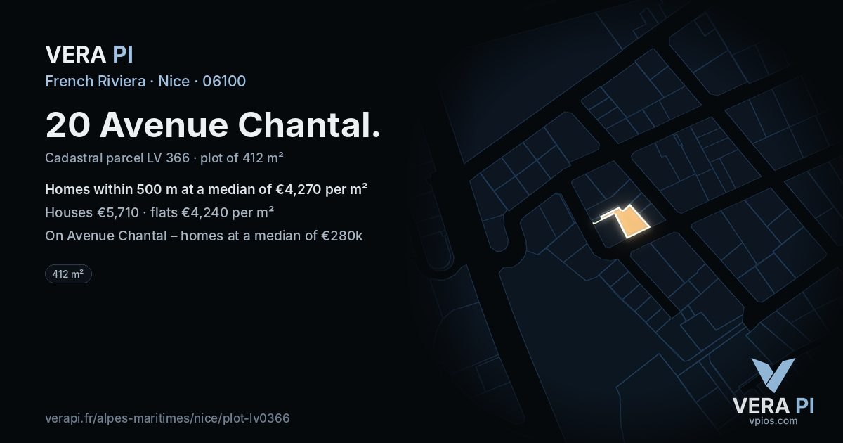 20 Avenue Chantal, Nice at night – the plot lit, the parcels around coloured by the prices near them