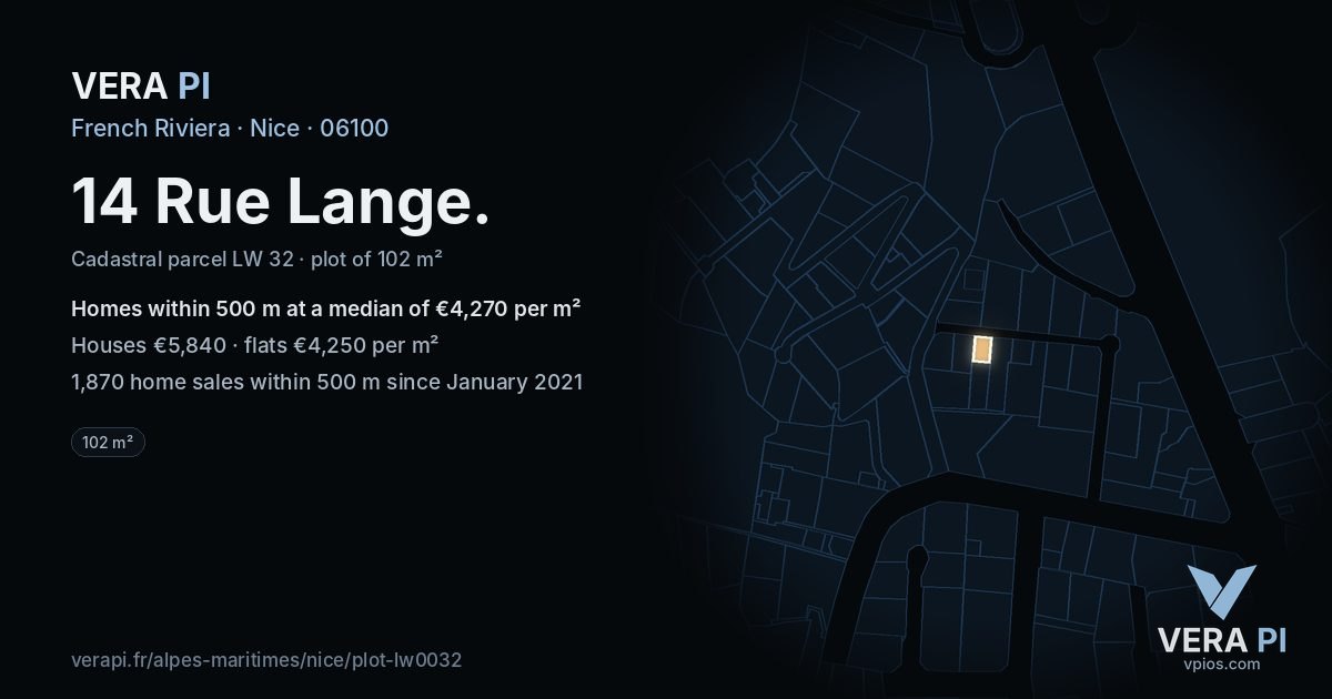 14 Rue Lange, Nice at night – the plot lit, the parcels around coloured by the prices near them