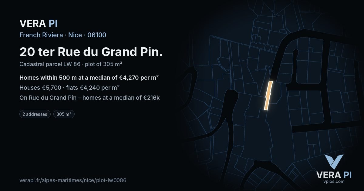 20 ter Rue du Grand Pin, Nice at night – the plot lit, the parcels around coloured by the prices near them
