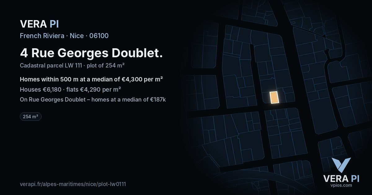 4 Rue Georges Doublet, Nice at night – the plot lit, the parcels around coloured by the prices near them
