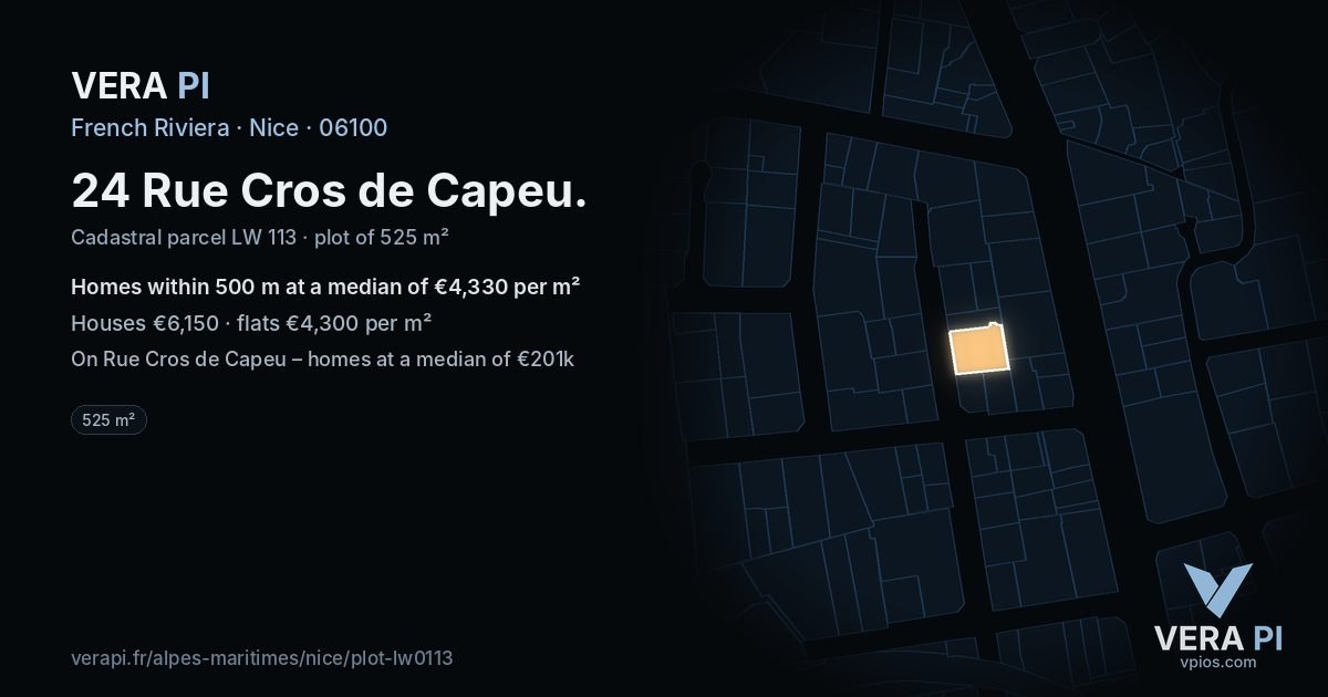 24 Rue Cros de Capeu, Nice at night – the plot lit, the parcels around coloured by the prices near them