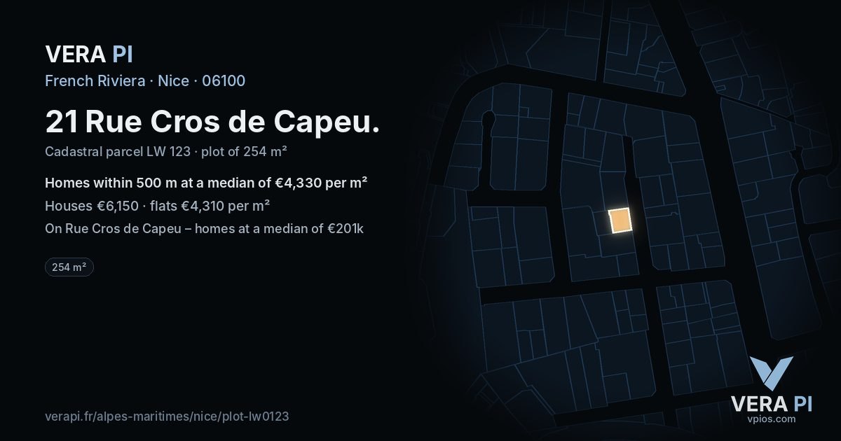 21 Rue Cros de Capeu, Nice at night – the plot lit, the parcels around coloured by the prices near them