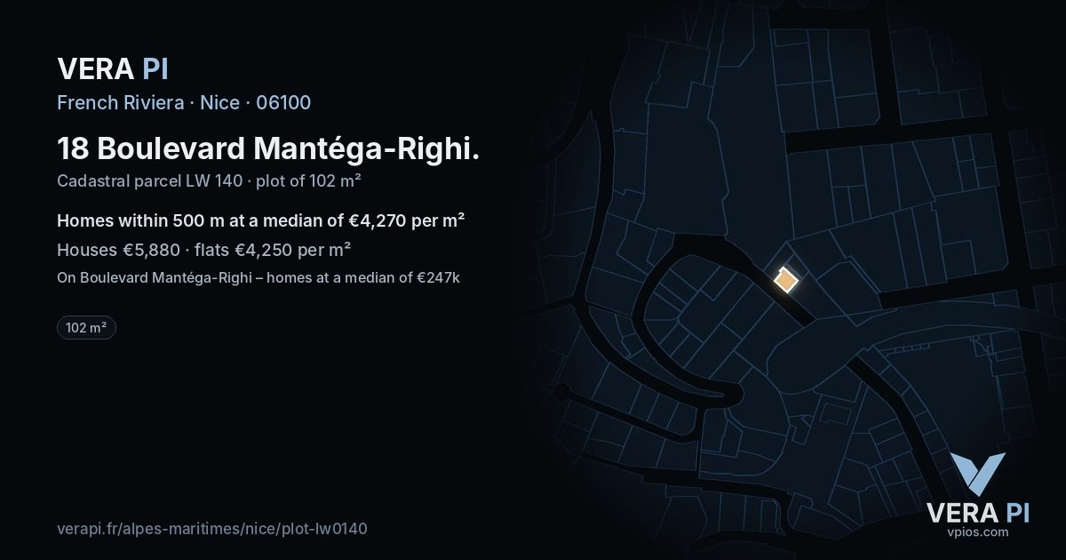 18 Boulevard Mantéga-Righi, Nice at night – the plot lit, the parcels around coloured by the prices near them