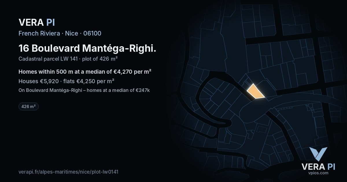 16 Boulevard Mantéga-Righi, Nice at night – the plot lit, the parcels around coloured by the prices near them