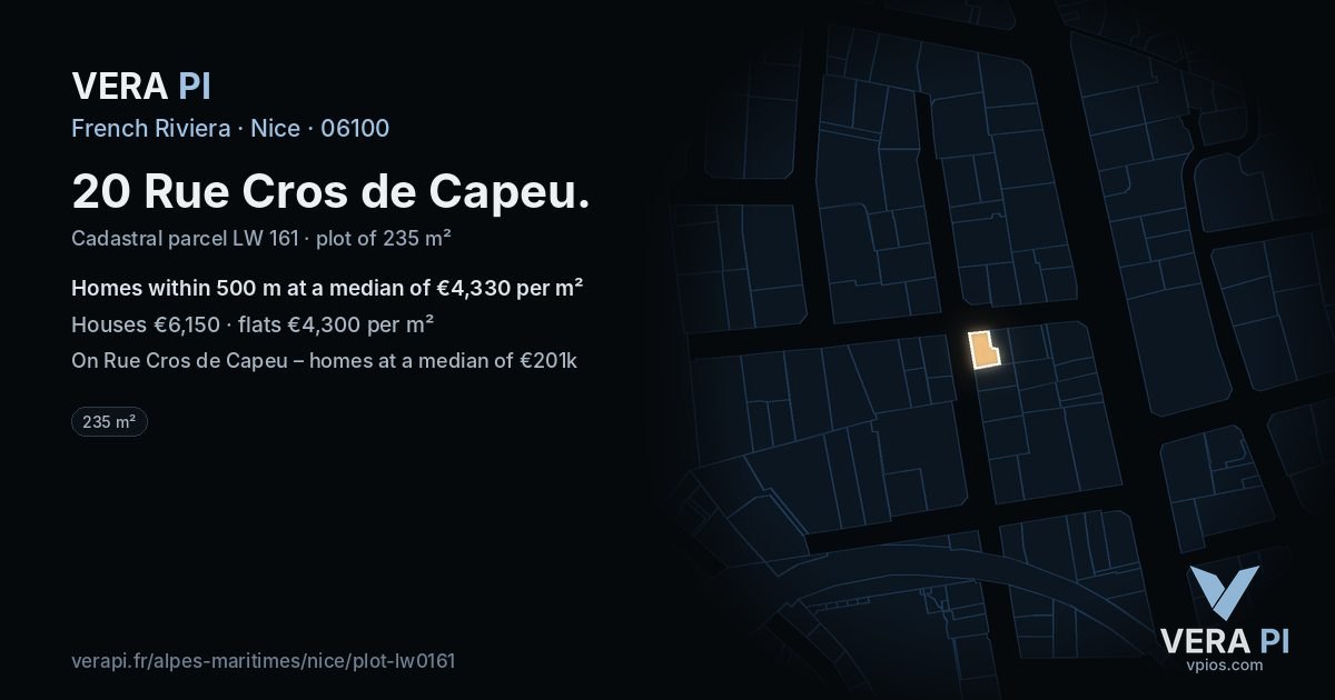 20 Rue Cros de Capeu, Nice at night – the plot lit, the parcels around coloured by the prices near them