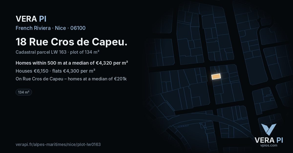 18 Rue Cros de Capeu, Nice at night – the plot lit, the parcels around coloured by the prices near them