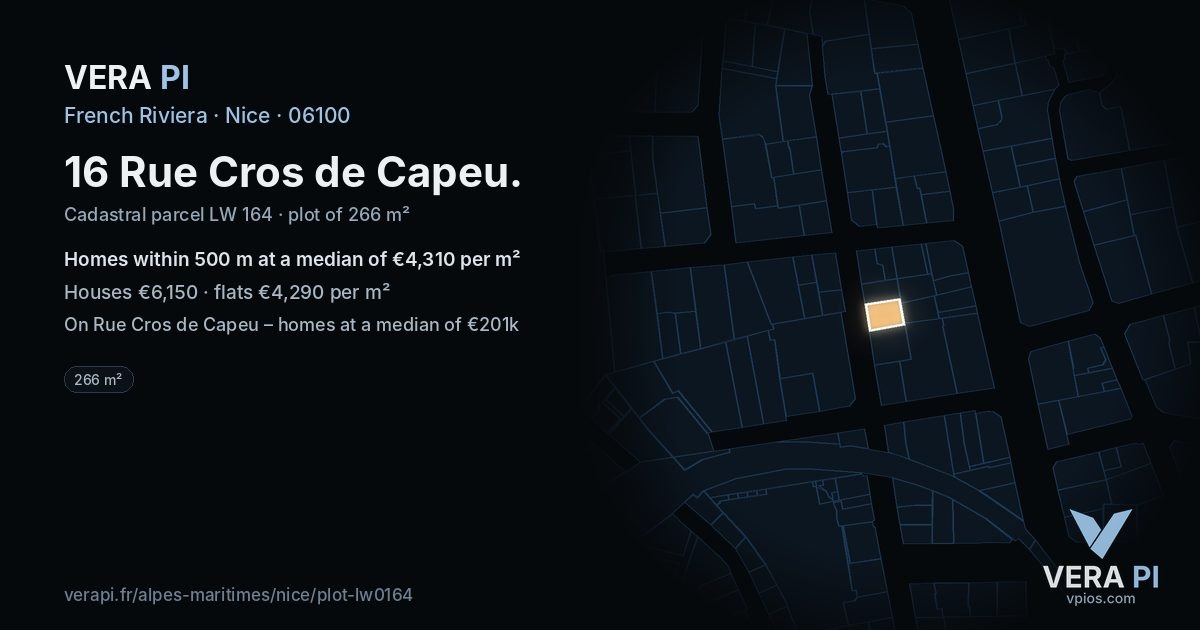 16 Rue Cros de Capeu, Nice at night – the plot lit, the parcels around coloured by the prices near them