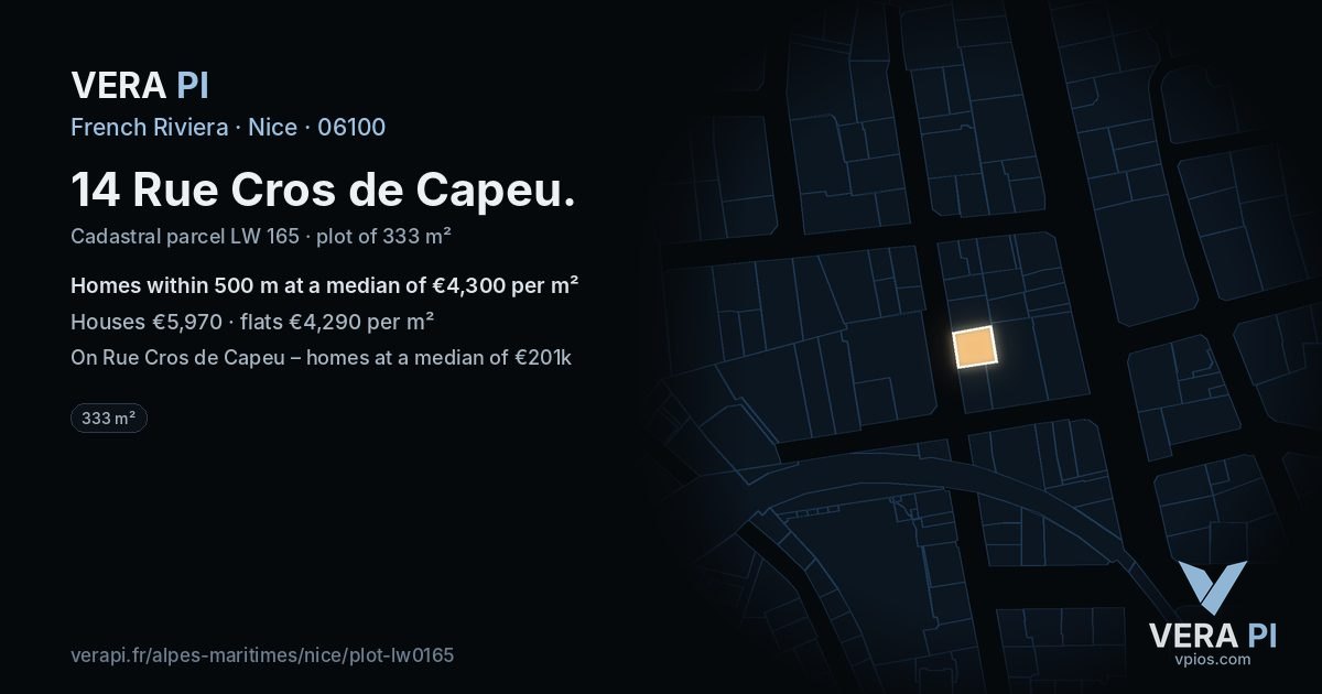 14 Rue Cros de Capeu, Nice at night – the plot lit, the parcels around coloured by the prices near them