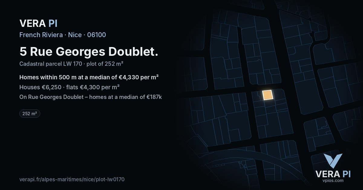5 Rue Georges Doublet, Nice at night – the plot lit, the parcels around coloured by the prices near them