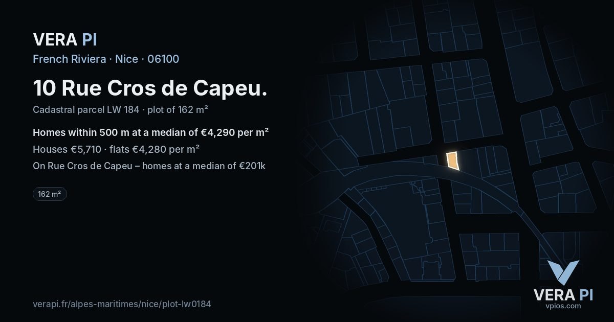 10 Rue Cros de Capeu, Nice at night – the plot lit, the parcels around coloured by the prices near them