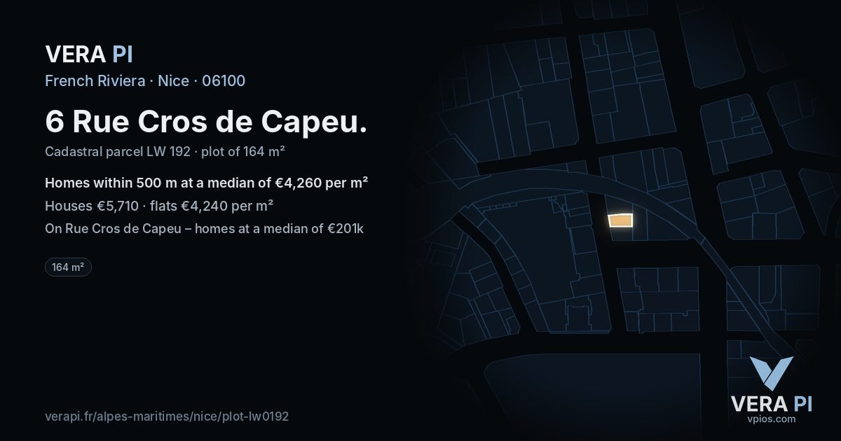 6 Rue Cros de Capeu, Nice at night – the plot lit, the parcels around coloured by the prices near them