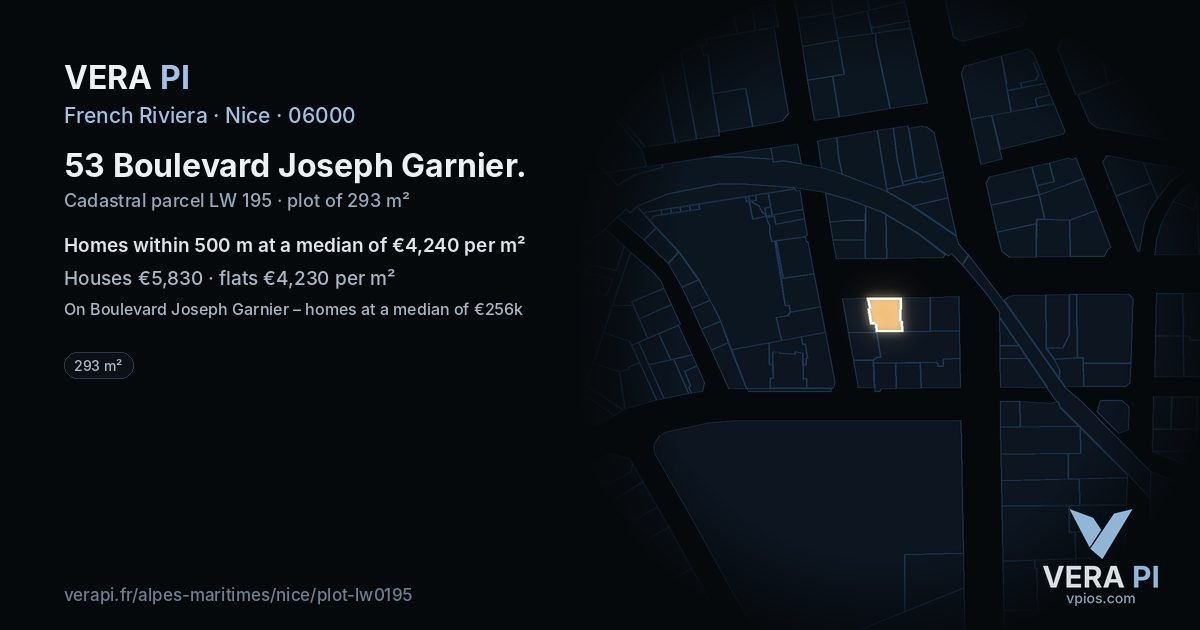 53 Boulevard Joseph Garnier, Nice at night – the plot lit, the parcels around coloured by the prices near them