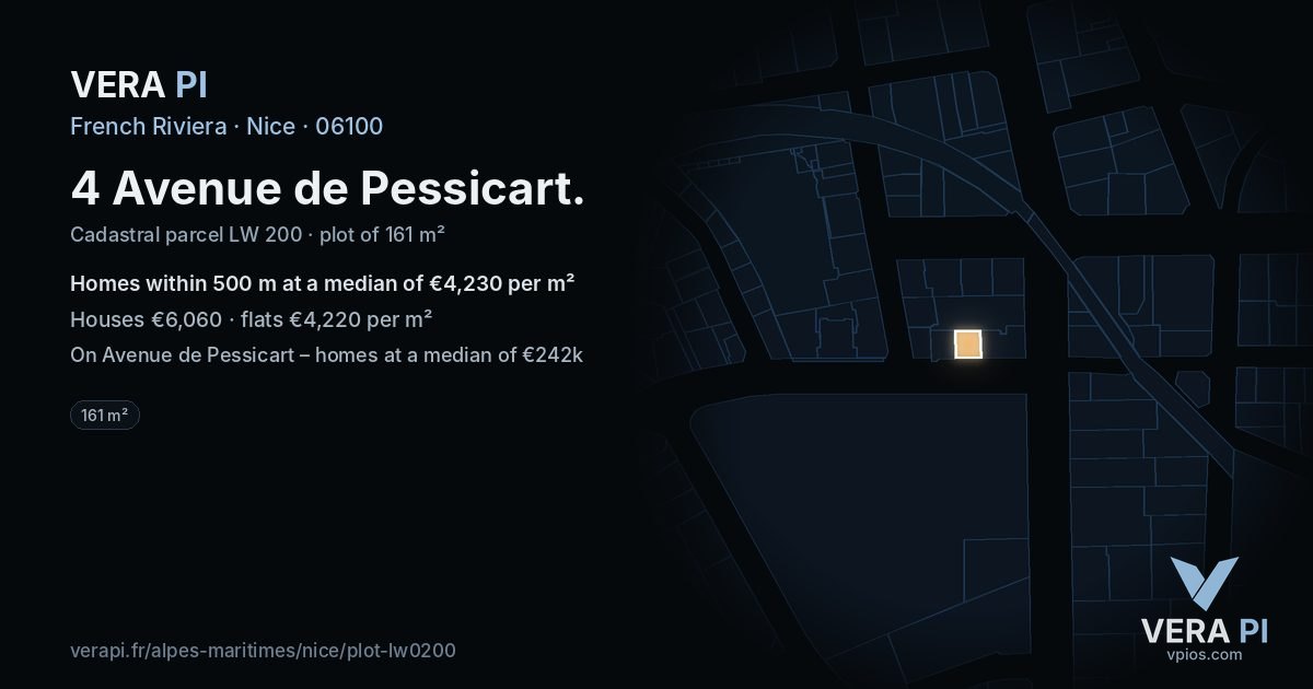 4 Avenue de Pessicart, Nice at night – the plot lit, the parcels around coloured by the prices near them