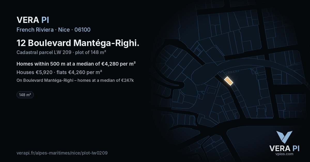 12 Boulevard Mantéga-Righi, Nice at night – the plot lit, the parcels around coloured by the prices near them