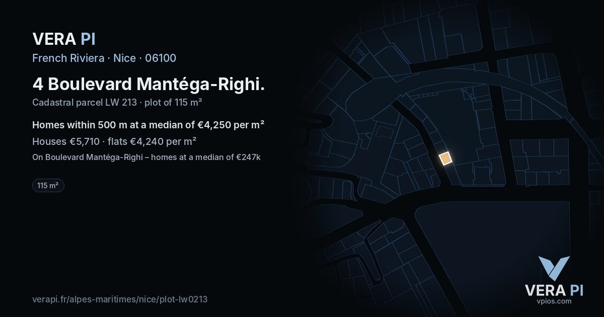 4 Boulevard Mantéga-Righi, Nice at night – the plot lit, the parcels around coloured by the prices near them