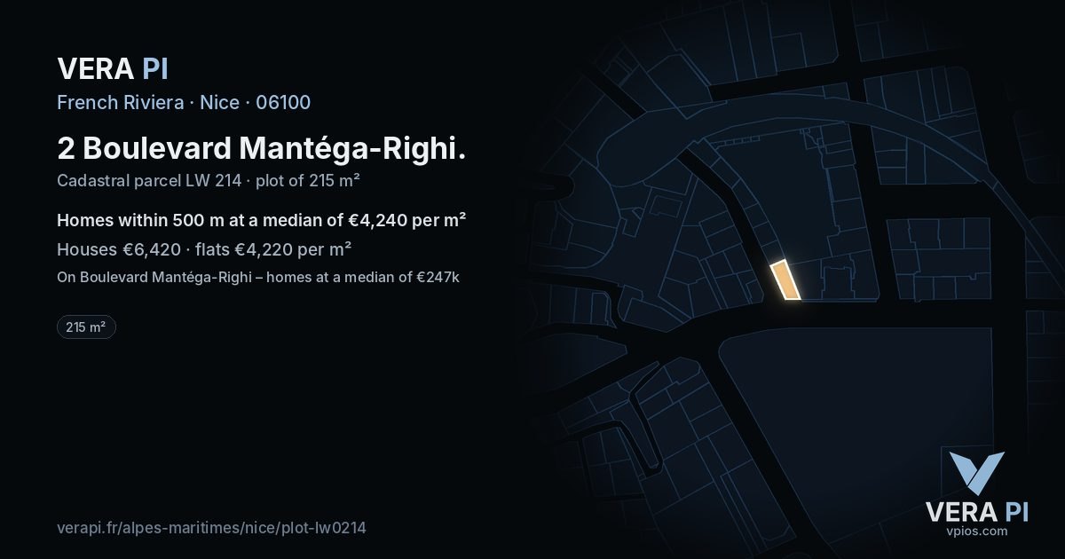 2 Boulevard Mantéga-Righi, Nice at night – the plot lit, the parcels around coloured by the prices near them