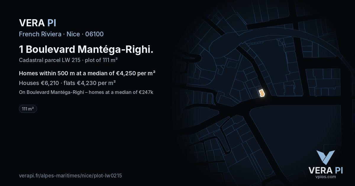 1 Boulevard Mantéga-Righi, Nice at night – the plot lit, the parcels around coloured by the prices near them