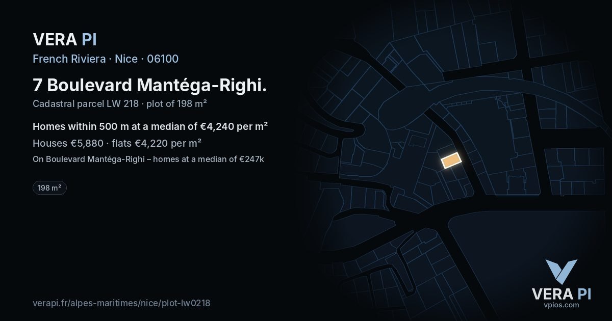 7 Boulevard Mantéga-Righi, Nice at night – the plot lit, the parcels around coloured by the prices near them