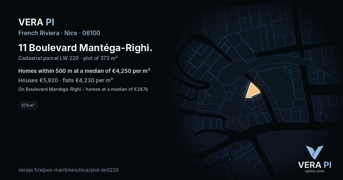 11 Boulevard Mantéga-Righi, Nice at night – the plot lit, the parcels around coloured by the prices near them