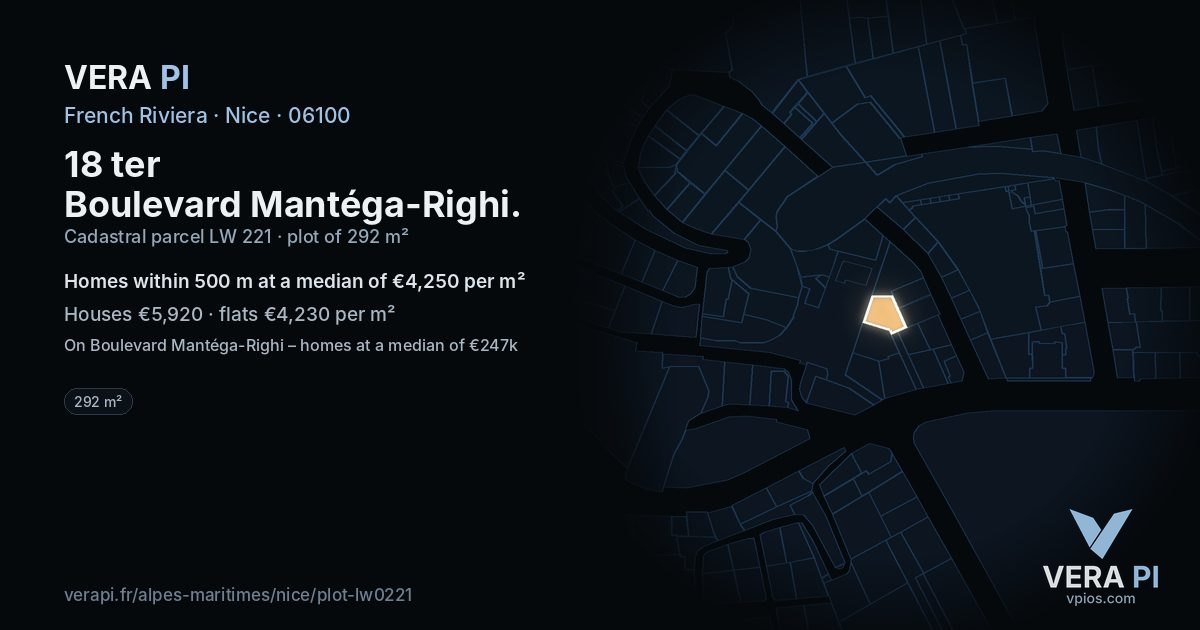 18 ter Boulevard Mantéga-Righi, Nice at night – the plot lit, the parcels around coloured by the prices near them