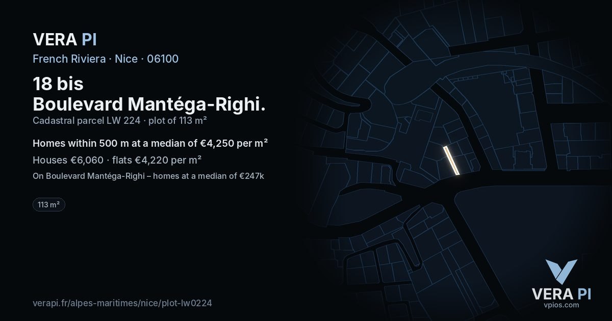 18 bis Boulevard Mantéga-Righi, Nice at night – the plot lit, the parcels around coloured by the prices near them