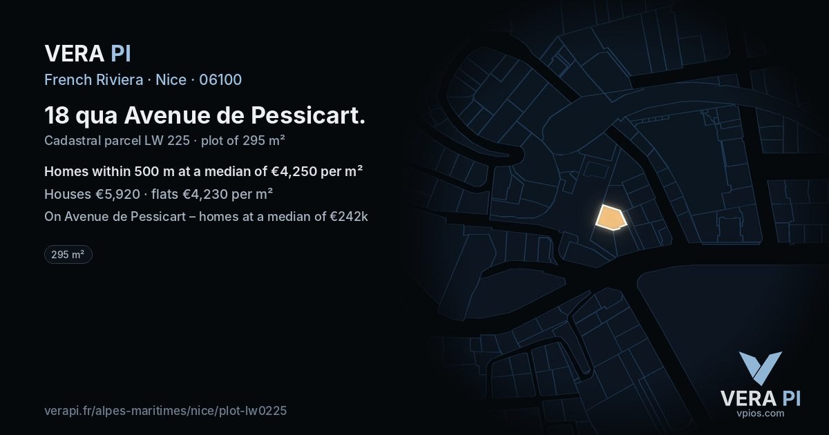 18 qua Avenue de Pessicart, Nice at night – the plot lit, the parcels around coloured by the prices near them