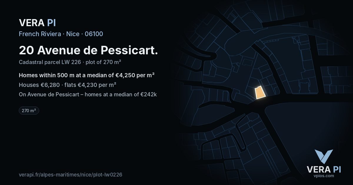 20 Avenue de Pessicart, Nice at night – the plot lit, the parcels around coloured by the prices near them