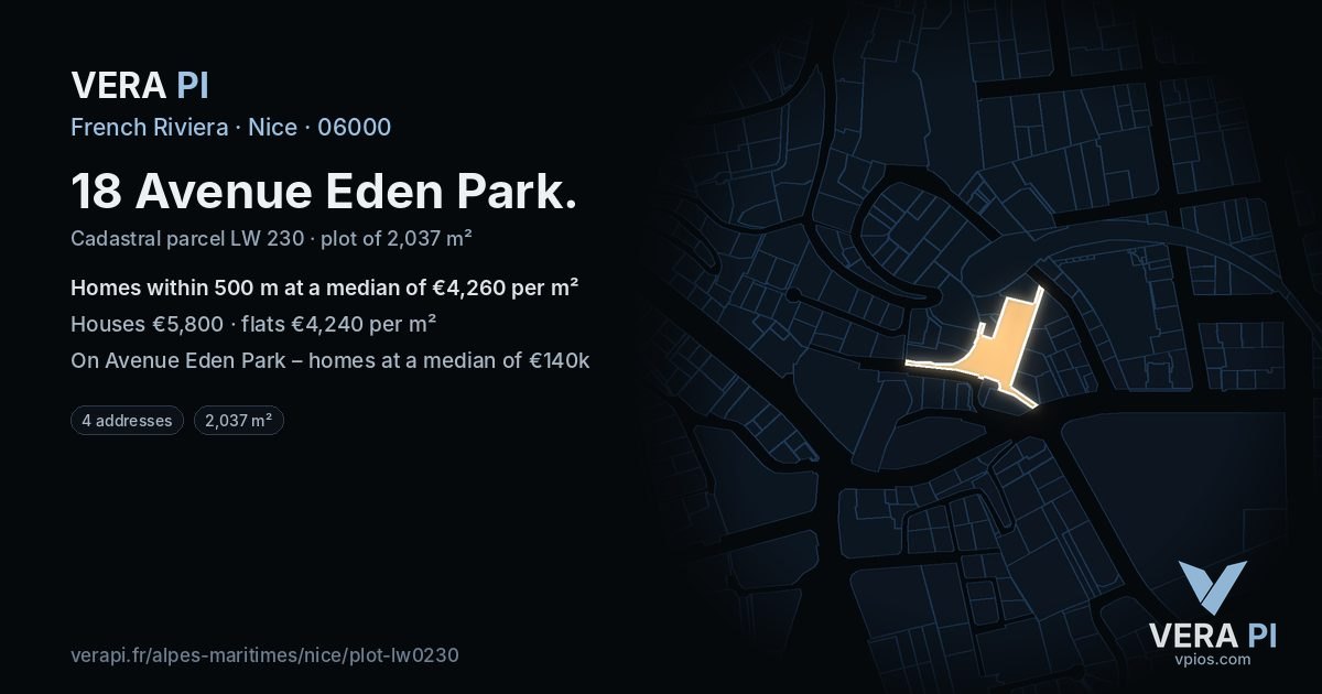 18 Avenue Eden Park, Nice at night – the plot lit, the parcels around coloured by the prices near them