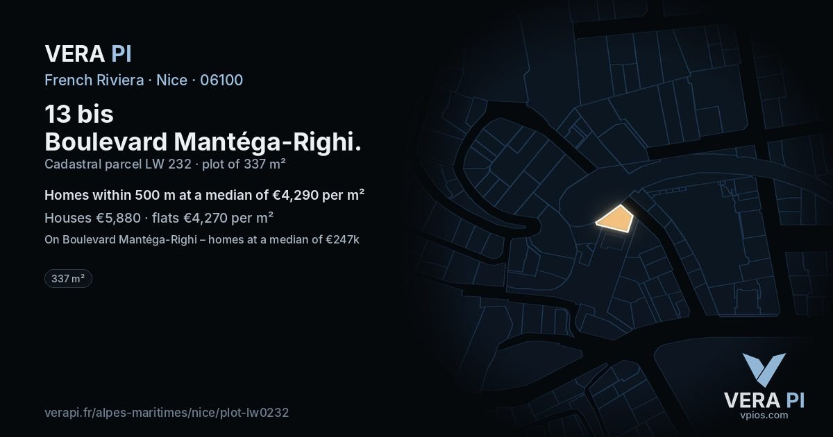 13 bis Boulevard Mantéga-Righi, Nice at night – the plot lit, the parcels around coloured by the prices near them