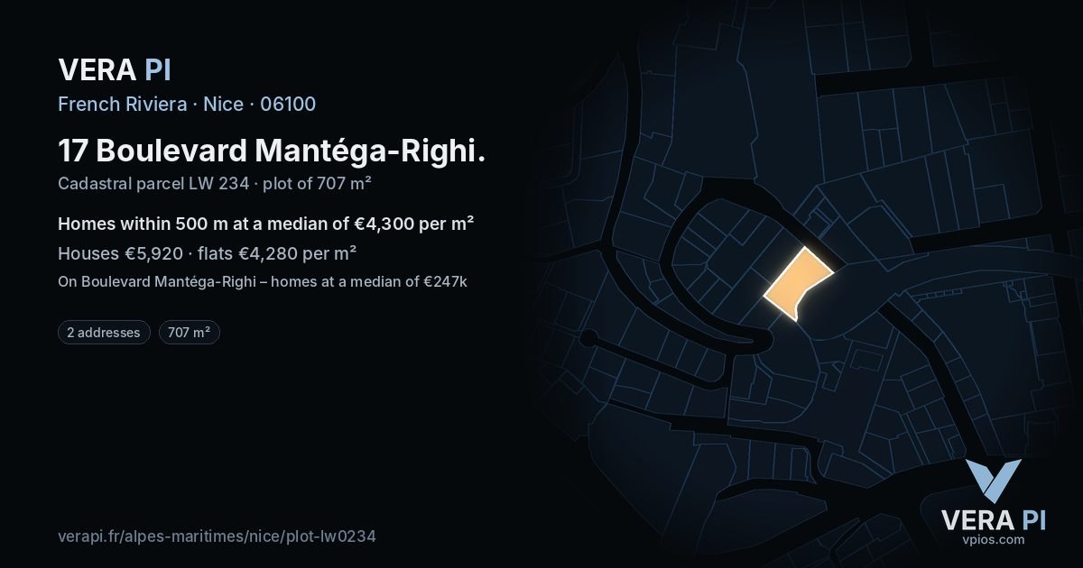 17 Boulevard Mantéga-Righi, Nice at night – the plot lit, the parcels around coloured by the prices near them