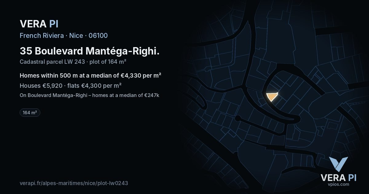 35 Boulevard Mantéga-Righi, Nice at night – the plot lit, the parcels around coloured by the prices near them