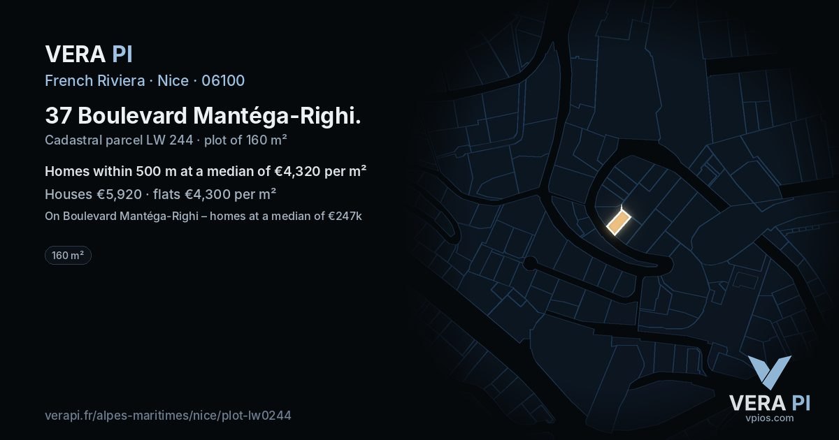 37 Boulevard Mantéga-Righi, Nice at night – the plot lit, the parcels around coloured by the prices near them